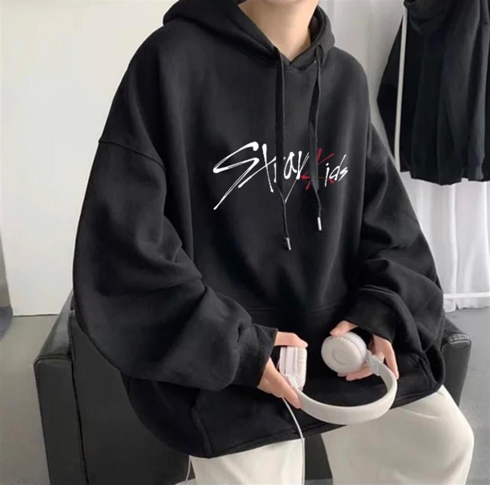 ESC BUTİK Stray Kids Siyah Kapüşonlu Oversize Sweatshirt Hoodie