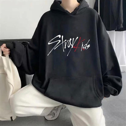 ESC BUTİK Stray Kids Siyah Kapüşonlu Oversize Sweatshirt Hoodie