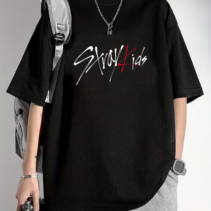 ESC BUTİK StrayKids Detail Baskılı Siyah T-shirt