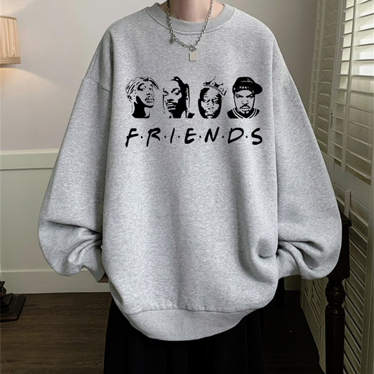 ESC BUTİK Street Wear Hip-Hop Friends Oversize Unisex Gri Bisiklet Yaka Sweatshirt