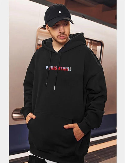 ESC BUTİK Street Wear PUNISHTAIAL Baskılı Oversize Unisex Siyah Kapşonlu Hoodie Sweatshirt