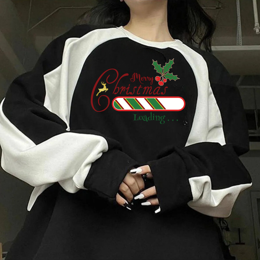 ESC BUTİK Streetwear New Year Merry Christmas Baskılı Siyah Unisex Oversize Bisiklet Yaka Sweatshirt