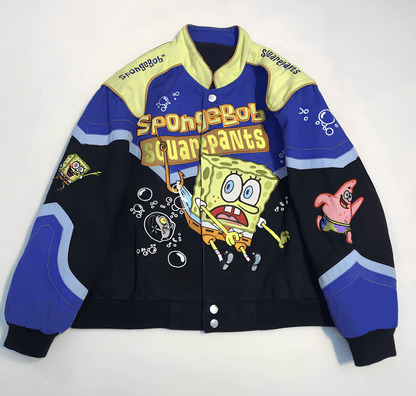 ESC BUTİK Streetwear Unisex İçi Astarlı Vintage Sponge Bob Detail Bomber Ceket