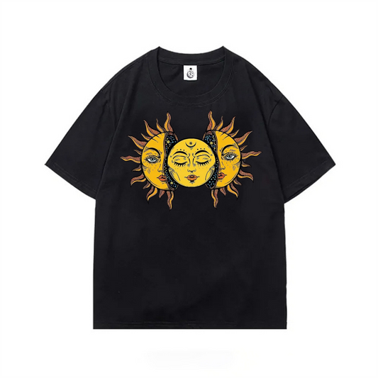 ESC BUTİK Sun And Moon Oversize Unisex Siyah T-Shirt