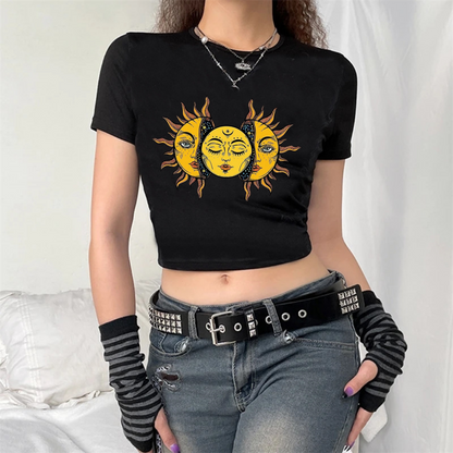 ESC BUTİK Sun And Moon Siyah Crop