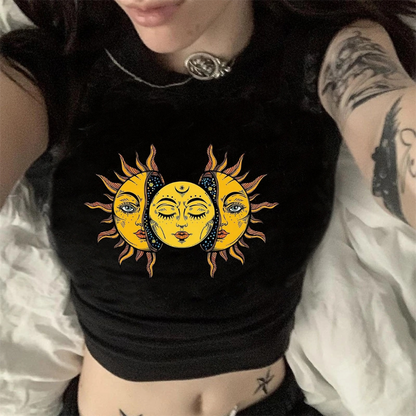 ESC BUTİK Sun And Moon Siyah Crop