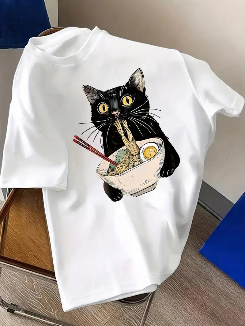 ESC BUTİK Sushi Black Cat Baskılı Oversize T-shirt