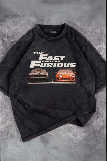 ESC BUTİK The Fast and The Furious Baskılı Unisex Oversize Vintage T-shirt