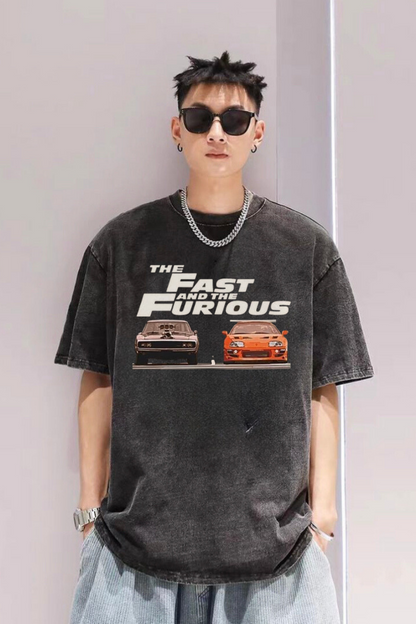 ESC BUTİK The Fast and The Furious Baskılı Unisex Oversize Vintage T-shirt