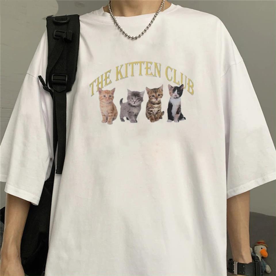 ESC BUTİK The Kitten Club Beyaz Unisex Oversize T-shirt