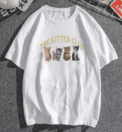 ESC BUTİK The Kitten Club Beyaz Unisex Oversize T-shirt