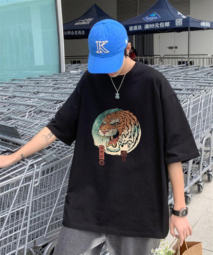 ESC BUTİK Tiger Art Siyah Unisex Oversize T-shirt