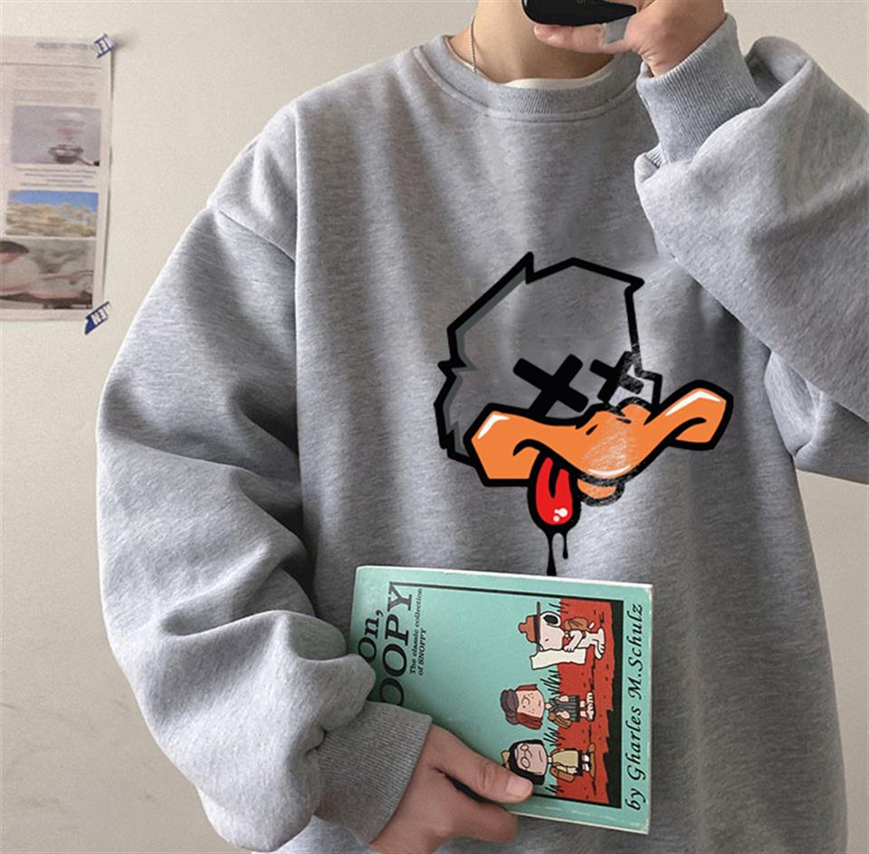 ESC BUTİK Tired Duck Baskılı Gri Unisex Oversize Bisiklet Yaka Sweatshirt