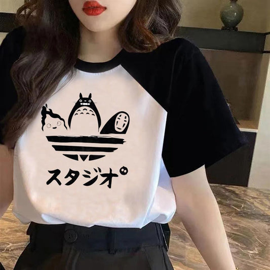 ESC BUTİK Totoro Friends Baskılı Reglan Kol Beyaz Unisex Oversize T-shirt