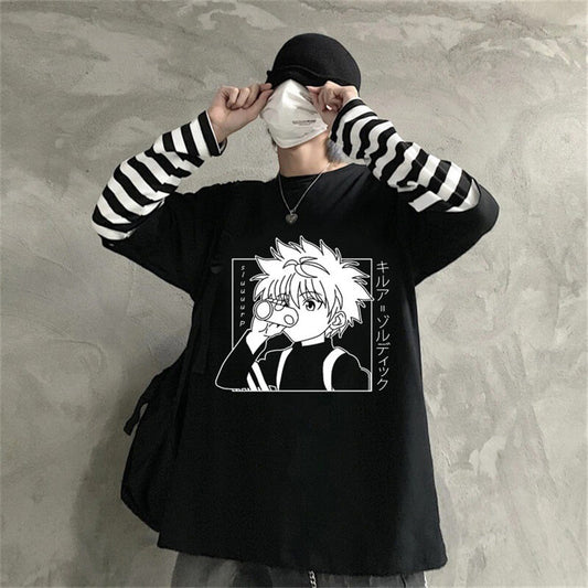 ESC BUTİK Touz Anime Hunter X Hunter Killua Unisex Çizgili Kollu T-shirt