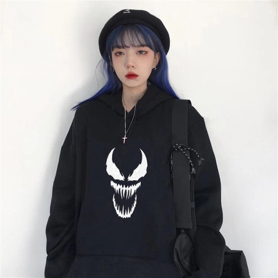 ESC BUTİK Touz Gothic Punisher Siyah Kapüşonlu Sweatshirt