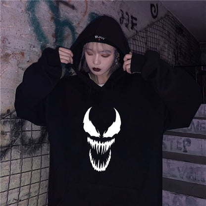 ESC BUTİK Touz Gothic Punisher Siyah Kapüşonlu Sweatshirt