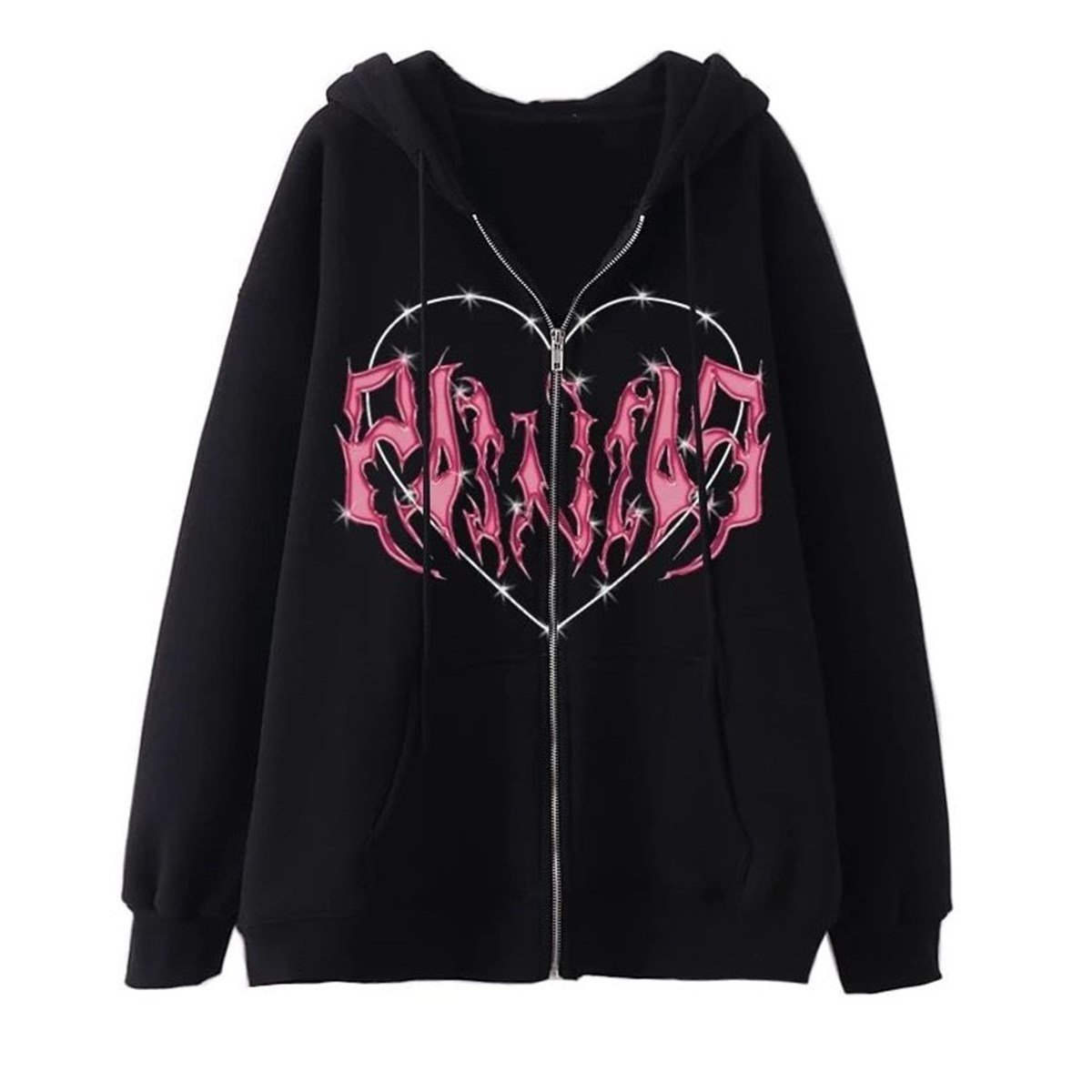 ESC BUTİK Touz Harajuku Pink Heart with Black Spikes Hırka