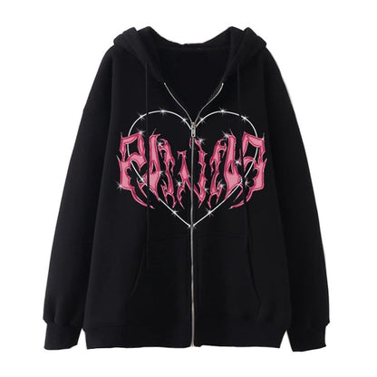 ESC BUTİK Touz Harajuku Pink Heart with Black Spikes Hırka