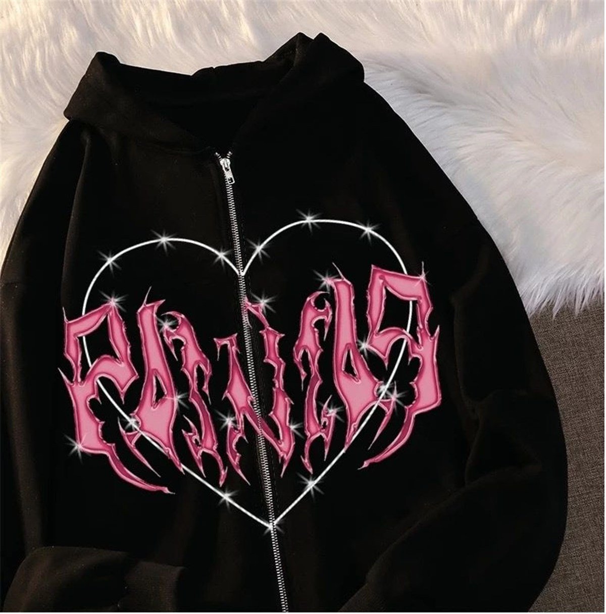 ESC BUTİK Touz Harajuku Pink Heart with Black Spikes Hırka