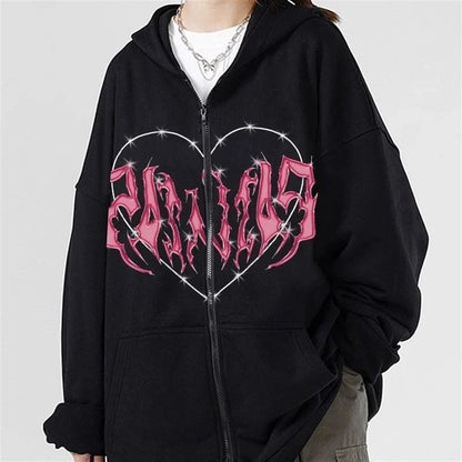 ESC BUTİK Touz Harajuku Pink Heart with Black Spikes Hırka