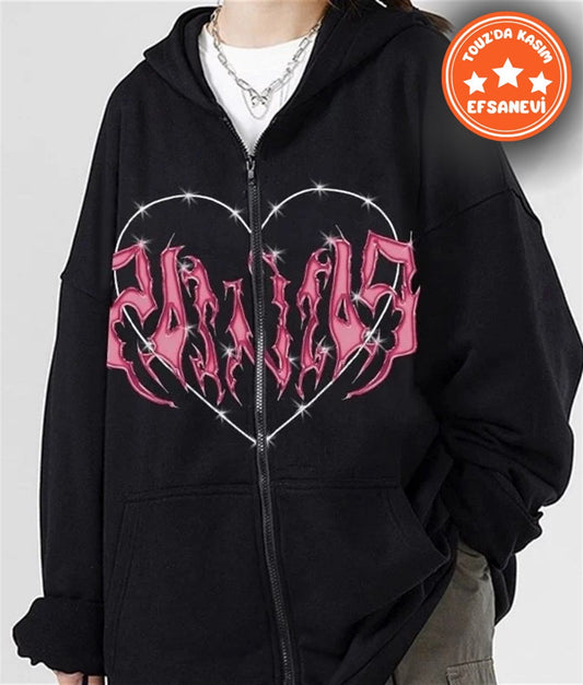 ESC BUTİK Touz Harajuku Pink Heart with Black Spikes Hırka