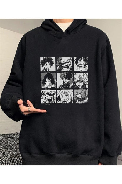 ESC BUTİK Touz My Hero Academia Kolaj Siyah Kapşonlu Sweetshirt