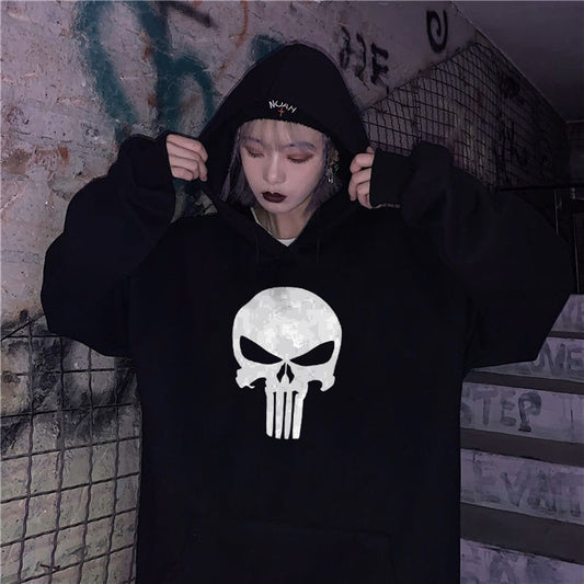 ESC BUTİK Touz Punisher Siyah Kapüşonlu Sweatshirt