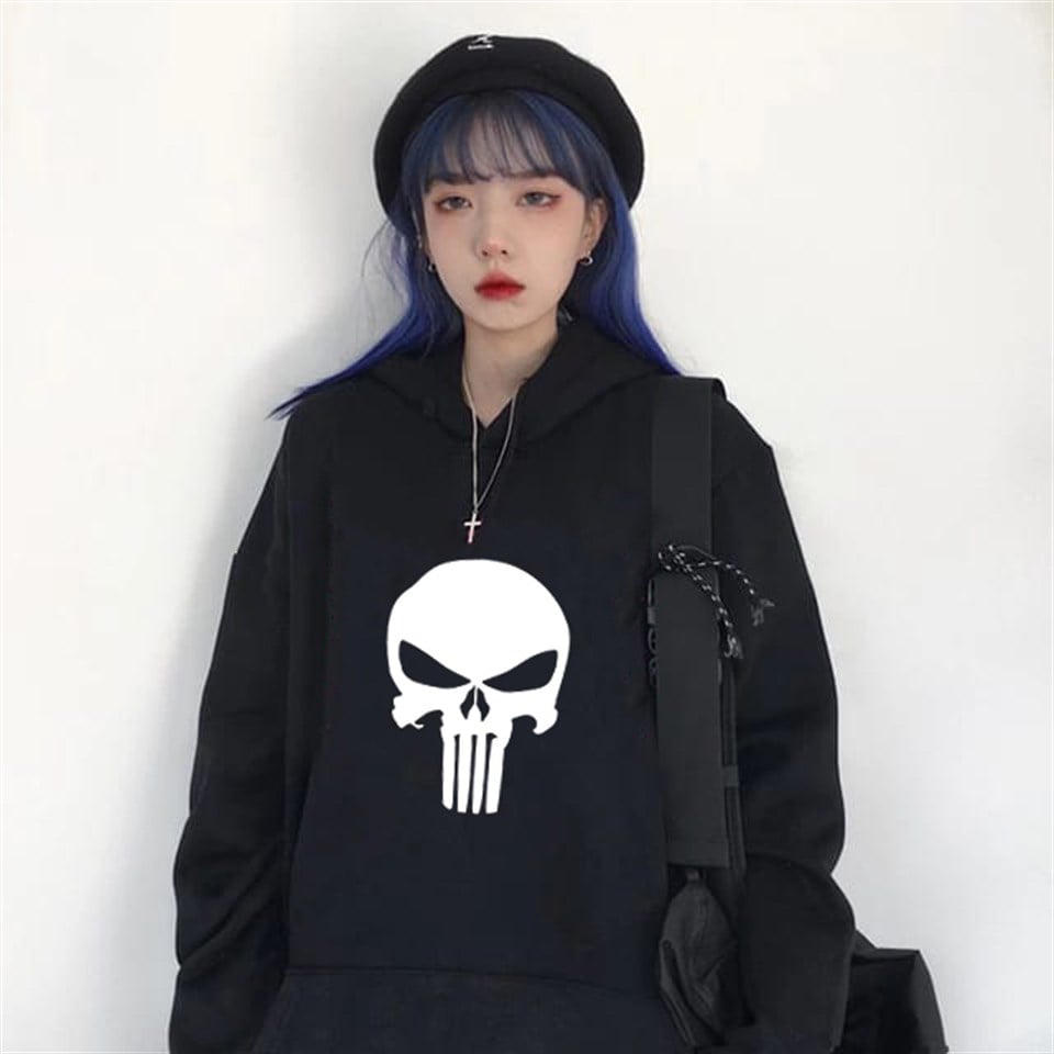 ESC BUTİK Touz Punisher Siyah Kapüşonlu Sweatshirt