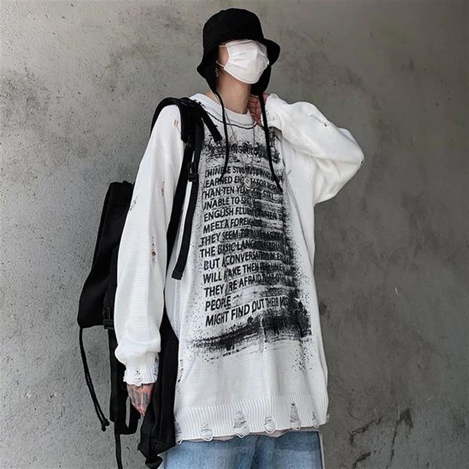 ESC BUTİK Touz Vintage Harajuku Graffiti Desenli Unisex Oversize Ecru Kazak