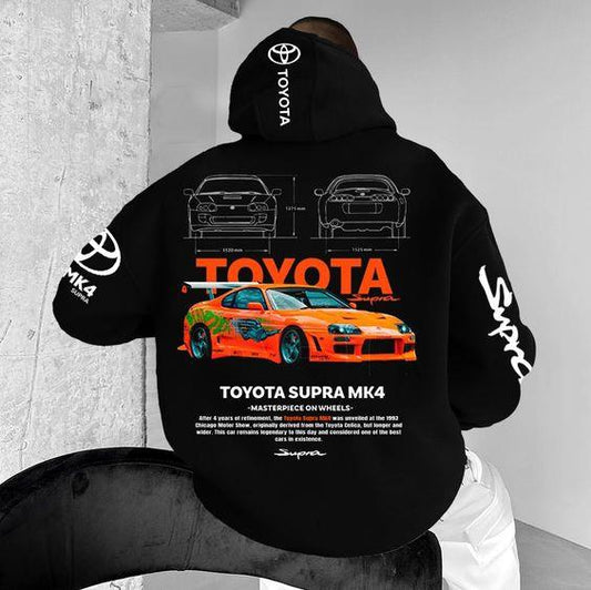 ESC BUTİK Toyota Supra Baskılı Siyah Kapşonlu Sweatshirt