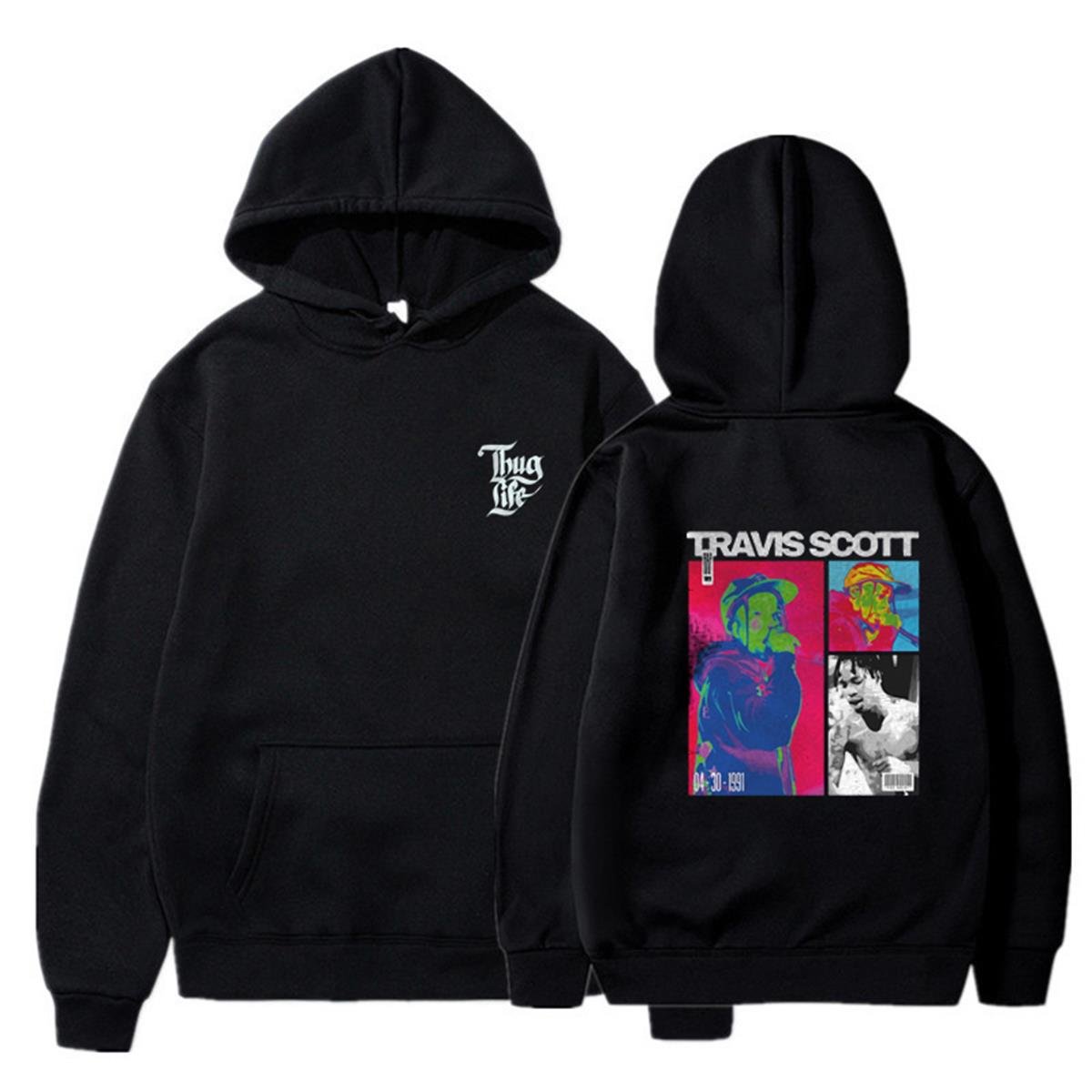 ESC BUTİK Travis Scott Baskılı Siyah Unisex Oversize Kapüşonlu Sweatshirt