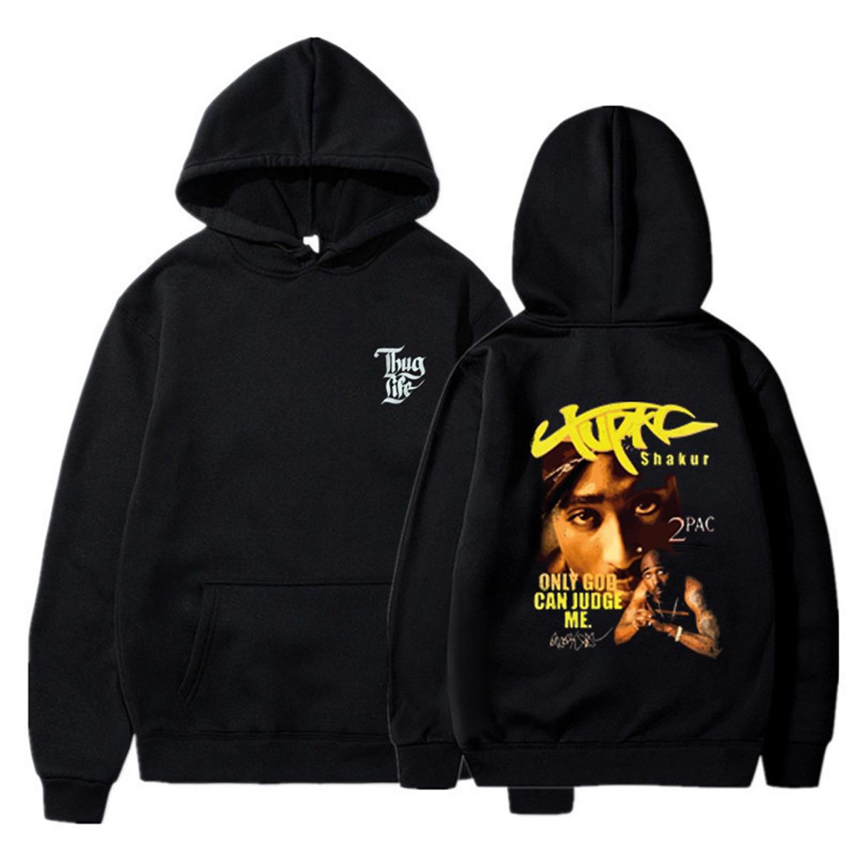 ESC BUTİK Tupac Shakur Baskılı Siyah Unisex Oversize Kapüşonlu Sweatshirt