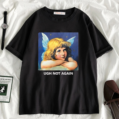 ESC BUTİK Ugh Not Again Oversize Unisex Siyah T-Shirt