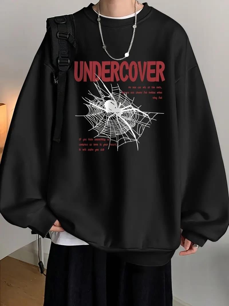 ESC BUTİK Undercover Siyah Unisex Oversize Bisiklet Yaka Sweatshirt