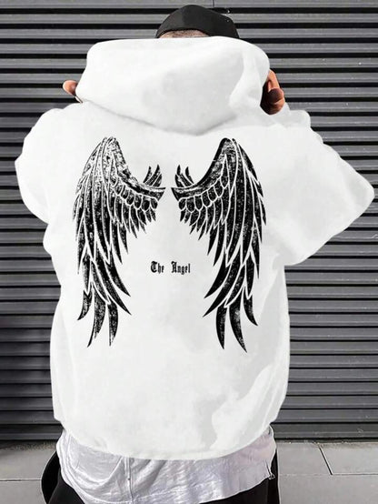 ESC BUTİK Unisex Angel Sırt Baskılı Kapşonlu Beyaz Sweatshirt