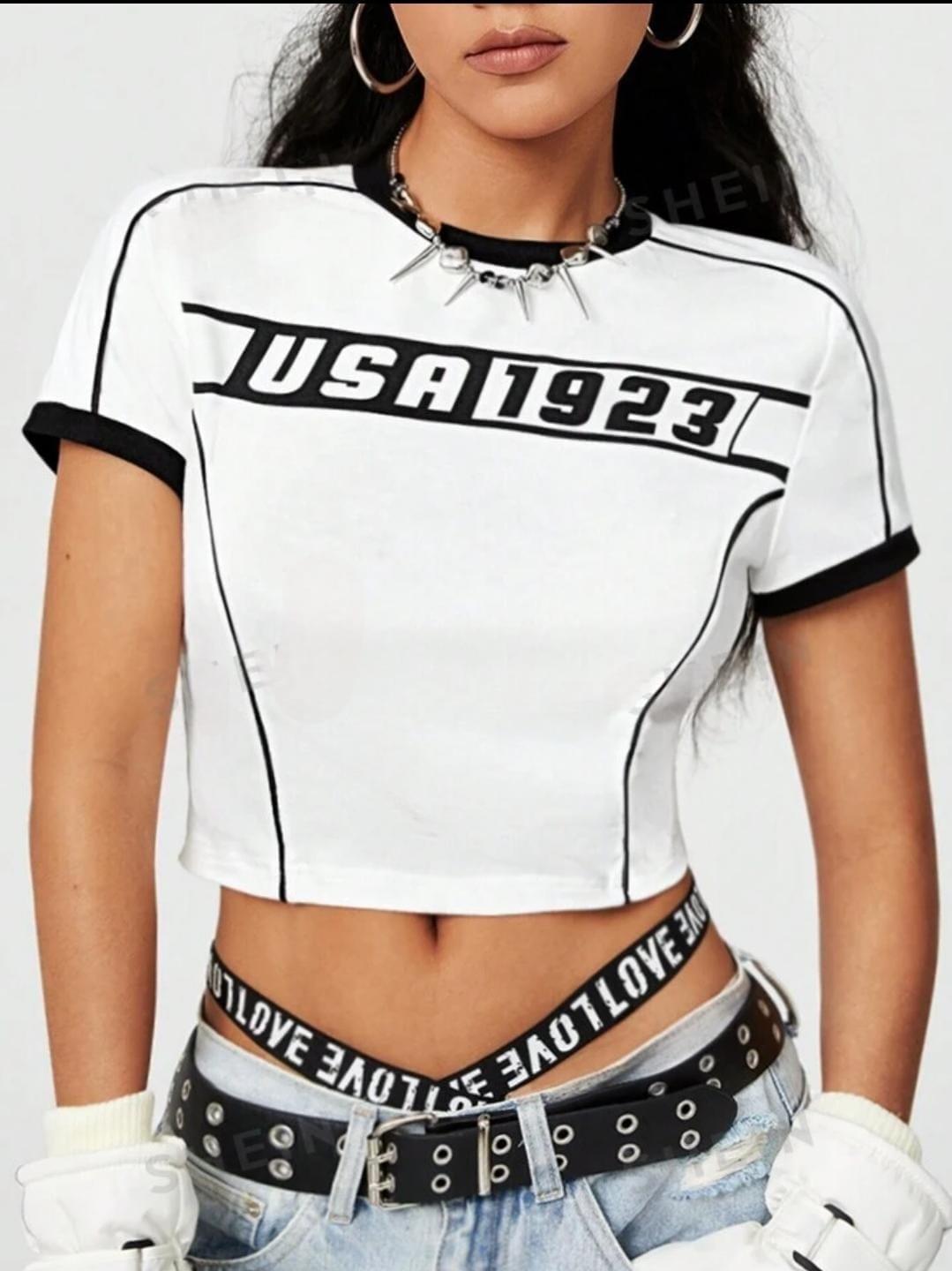 ESC BUTİK Usa Kısa Kollu Crop Bluz