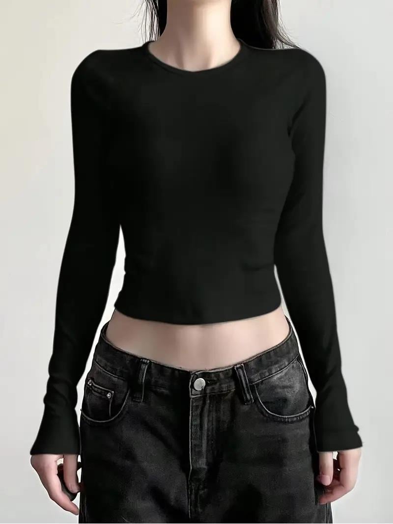 ESC BUTİK Uzun Kollu Sırt Baskı Gothic Bluz Crop