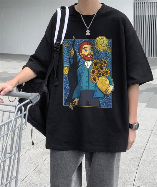 ESC BUTİK Van Gogh Starry Night Siyah Unisex Oversize T-shirt