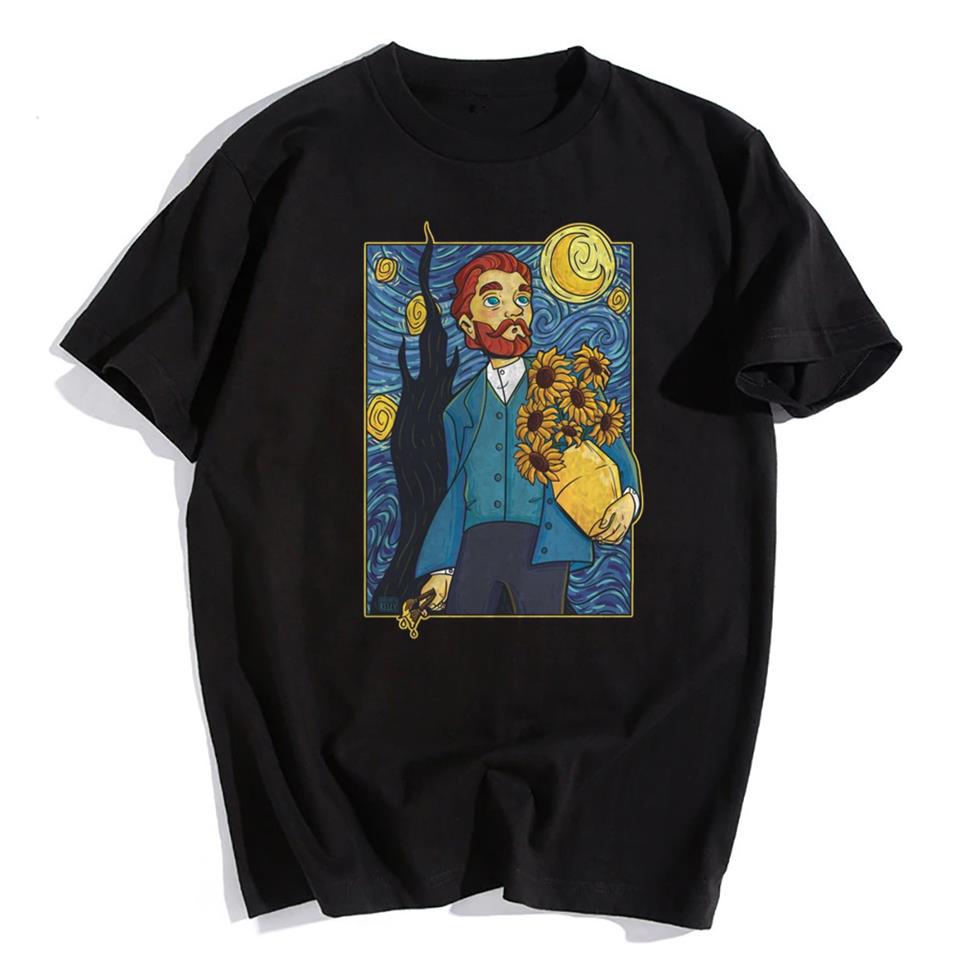 ESC BUTİK Van Gogh Starry Night Siyah Unisex Oversize T-shirt