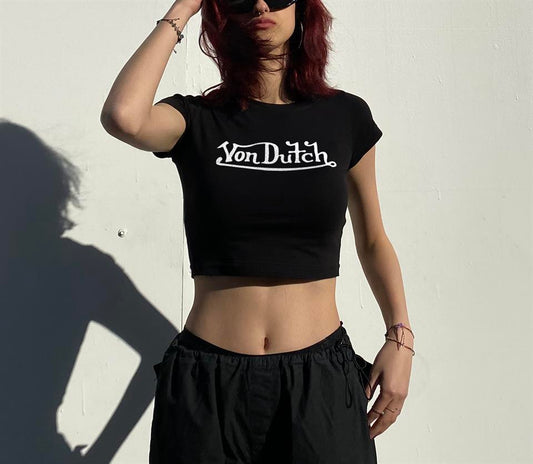 ESC BUTİK Von Dutch Baskılı Siyah Crop