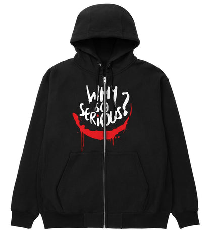 ESC BUTİK Why So Serious Baskılı Oversize Fermuarlı Siyah Unisex Kapüşonlu Hırka