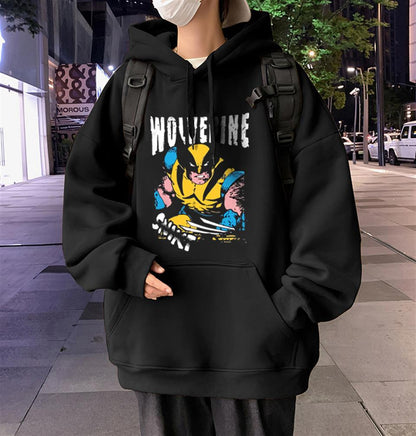 ESC BUTİK Wolverine Baskılı Siyah Unisex Oversize Kapüşonlu Sweatshirt