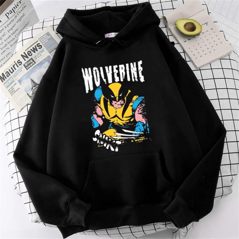 ESC BUTİK Wolverine Baskılı Siyah Unisex Oversize Kapüşonlu Sweatshirt