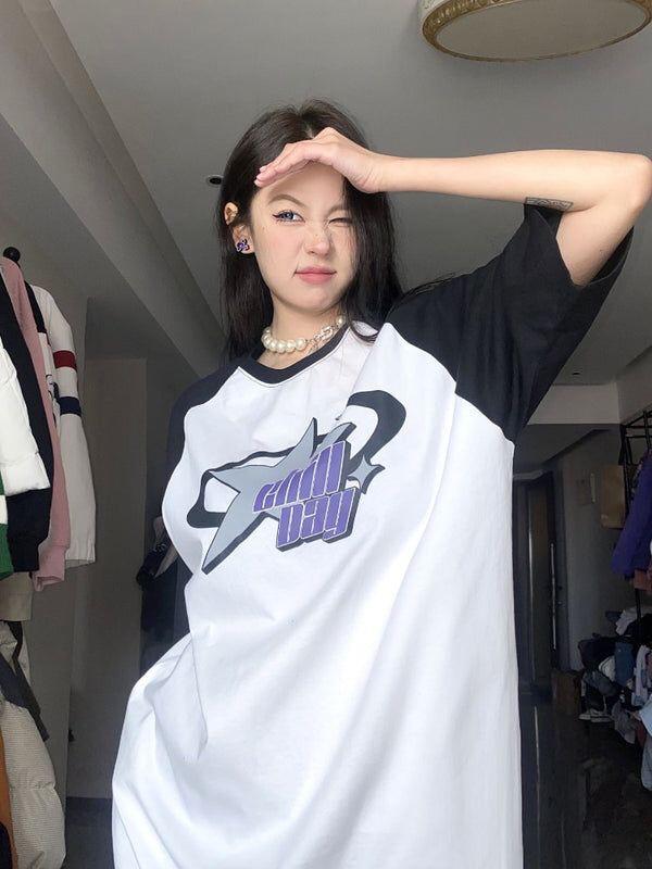 ESC BUTİK Y2k Chill Day Beyaz Reglan Kol Oversize T-shirt