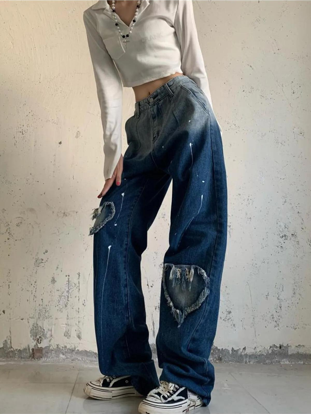 ESC BUTİK Y2k Heart Detail Streetwear Baggy Jean