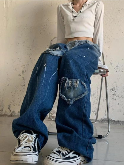 ESC BUTİK Y2k Heart Detail Streetwear Baggy Jean