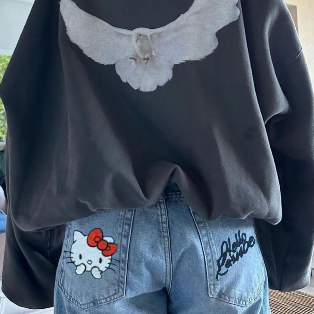 ESC BUTİK Y2k Hello Kitty Detail Kot Mavi Pantolon