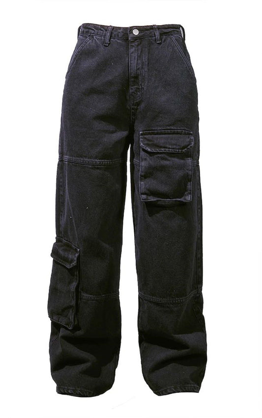 ESC BUTİK Y2K RECYCLED BLACK CARGO POCKET WIDE LEG JEAN