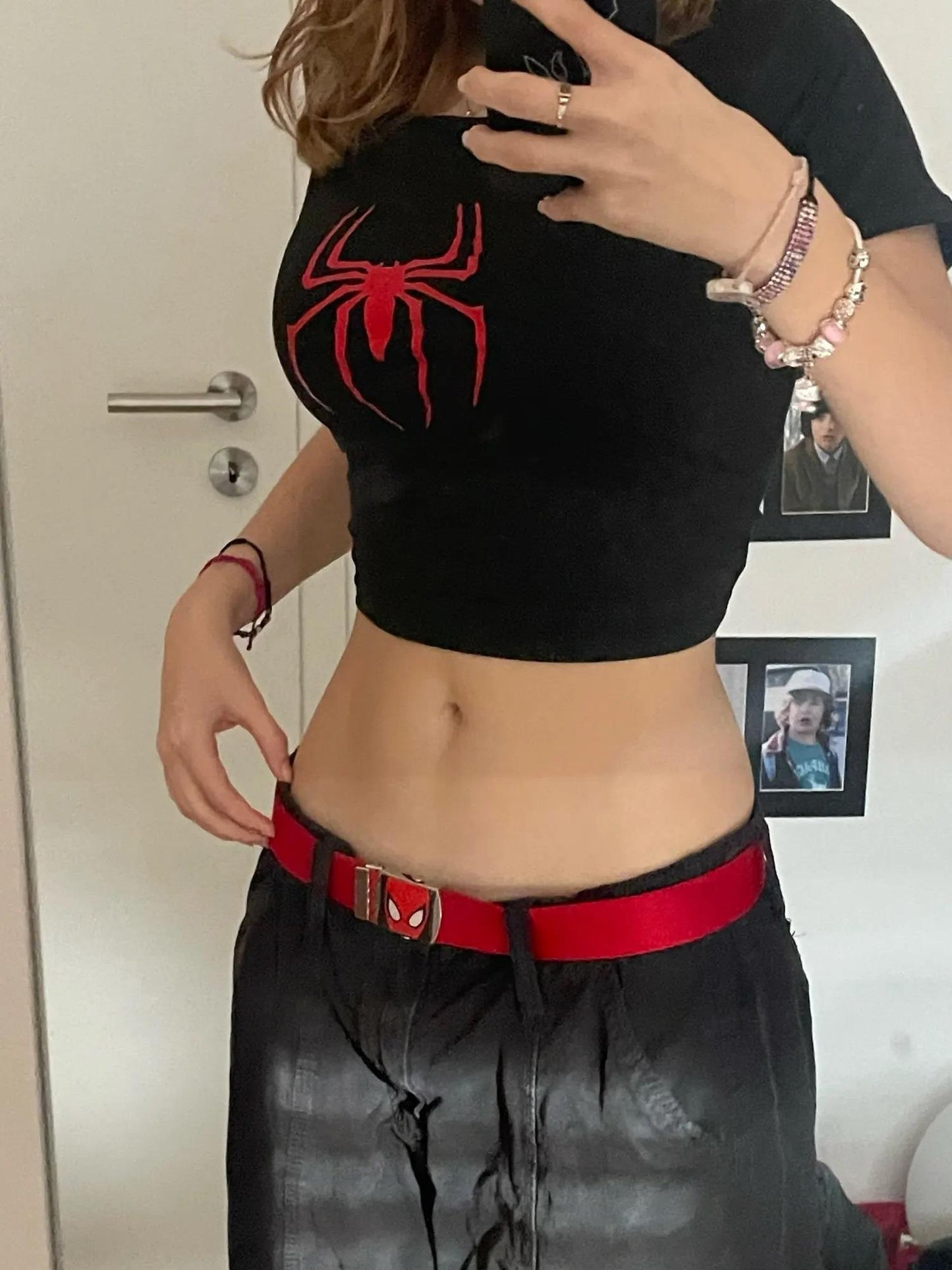 ESC BUTİK Y2k Spider Baskılı Siyah Crop